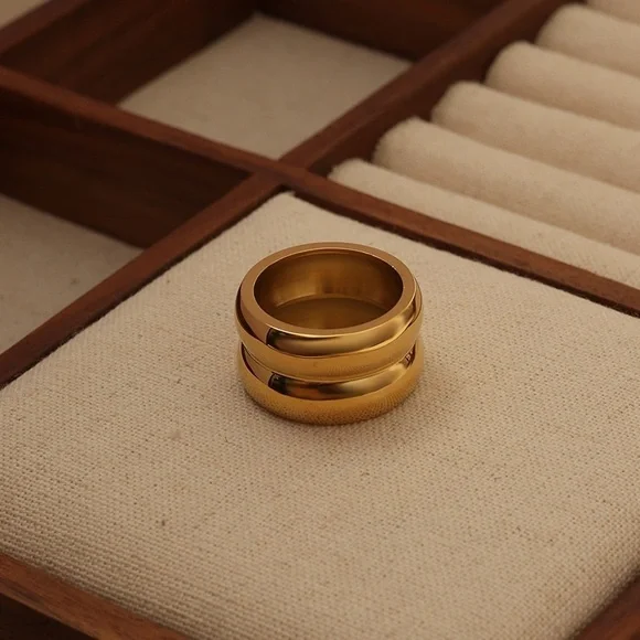 Inner Harmoni 18K Gold Plated Elegant Double Bubble Gold-Tone Women's Ring - Picture 5 of 6